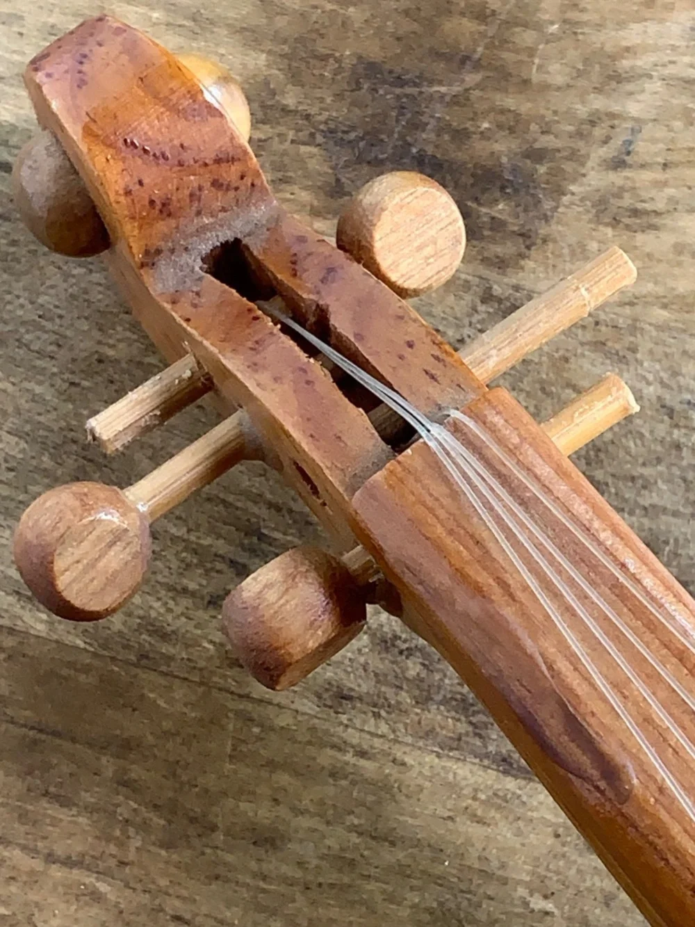 Vintage Hand-Carved Wooden Violin Ornament | Large Rustic Musical Decor